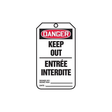 Accuform French Bilingual Safety Tags, DANGER KEEP OUT, 5.75in x 3.25in, PF-Cardstock, 25PK TCF112CTP